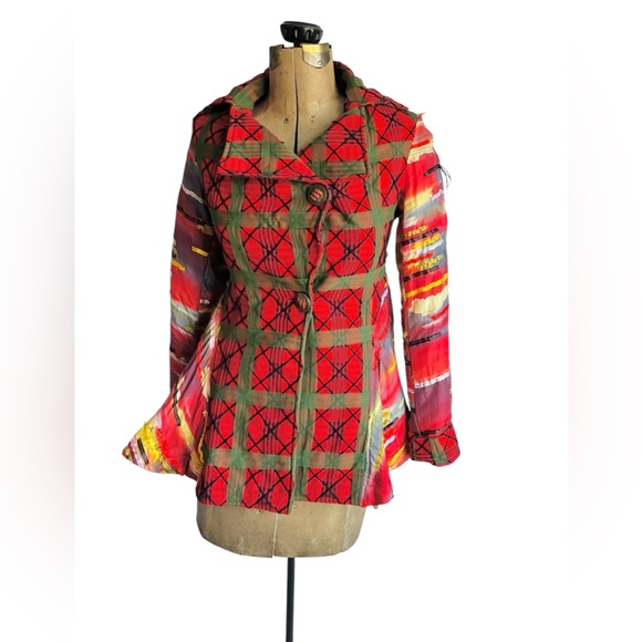 Stunning Handmade Patchwork Plaid & Striped Button-Up Blazer/Jacket - Picture 15 of 15